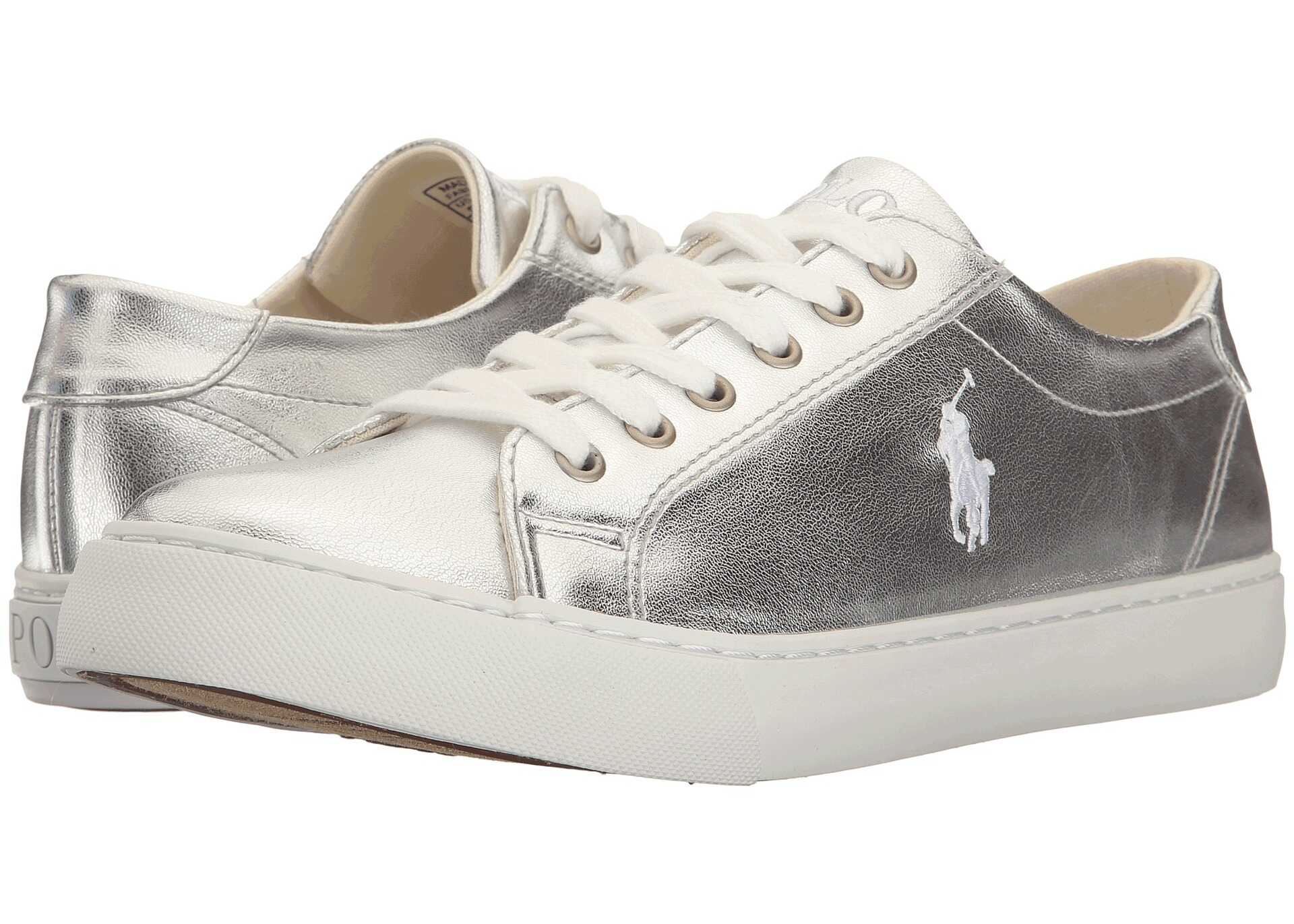 Tenis Polo Ralph Lauren Kids Slater (Big Kid) Silver Metallic/White Pony Player