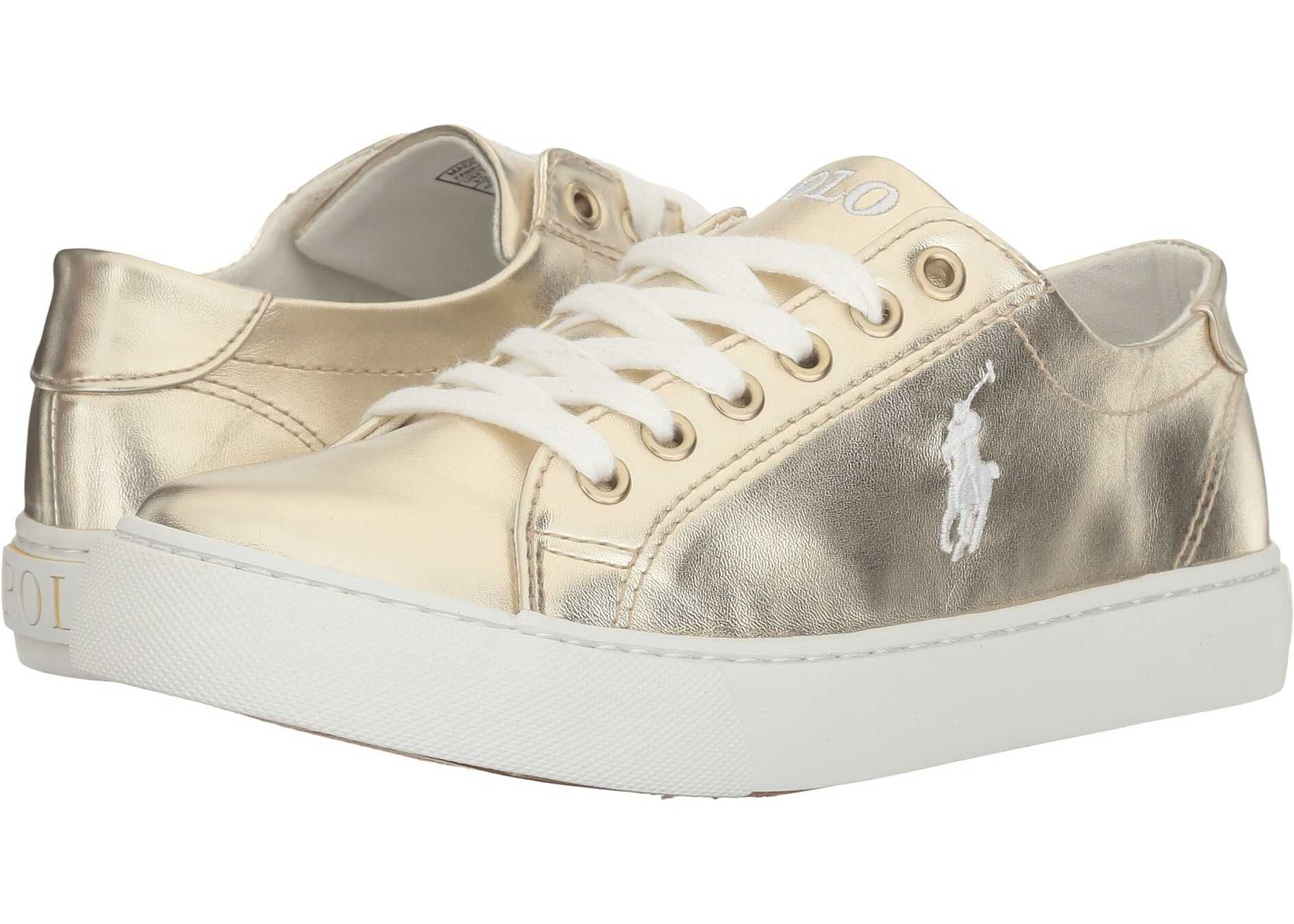Tenis Polo Ralph Lauren Kids Slater (Big Kid) Gold Metallic/White Pony Player