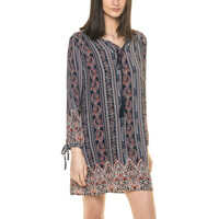 Rochii Woven Print Long Sleeve Blue Dress Femei