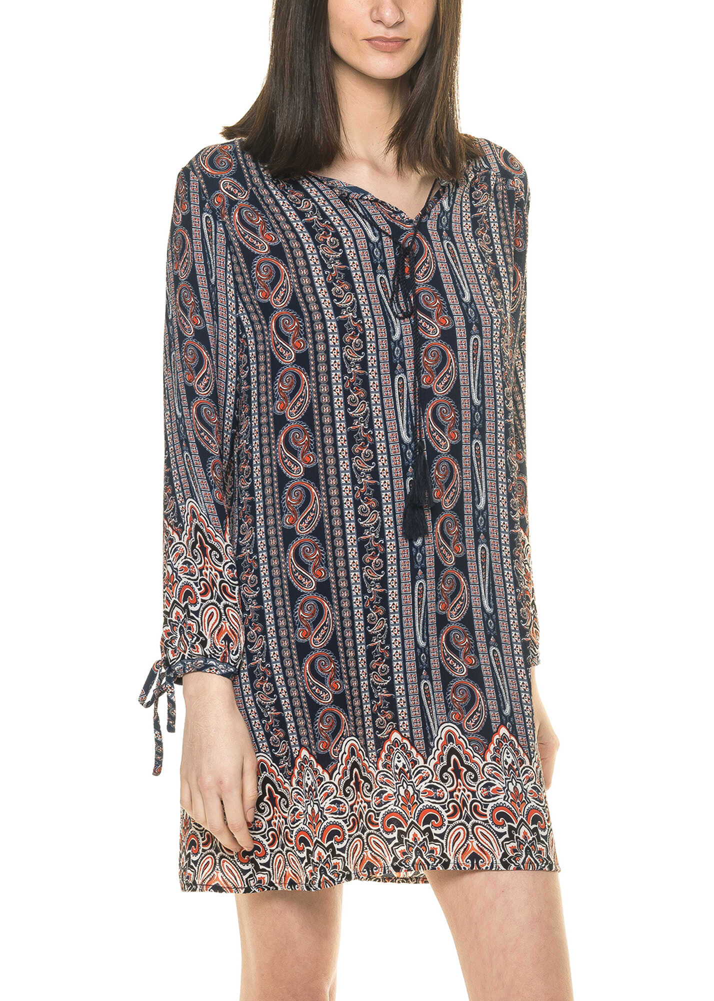 Rochie Oeuvre Fashion Woven Print Long Sleeve Blue Dress Blue