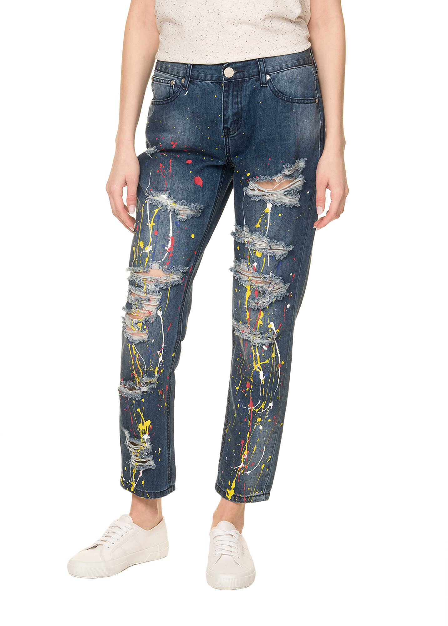 Blug Glamorous Women's Blue Boyfriend Jeans Paint Splat