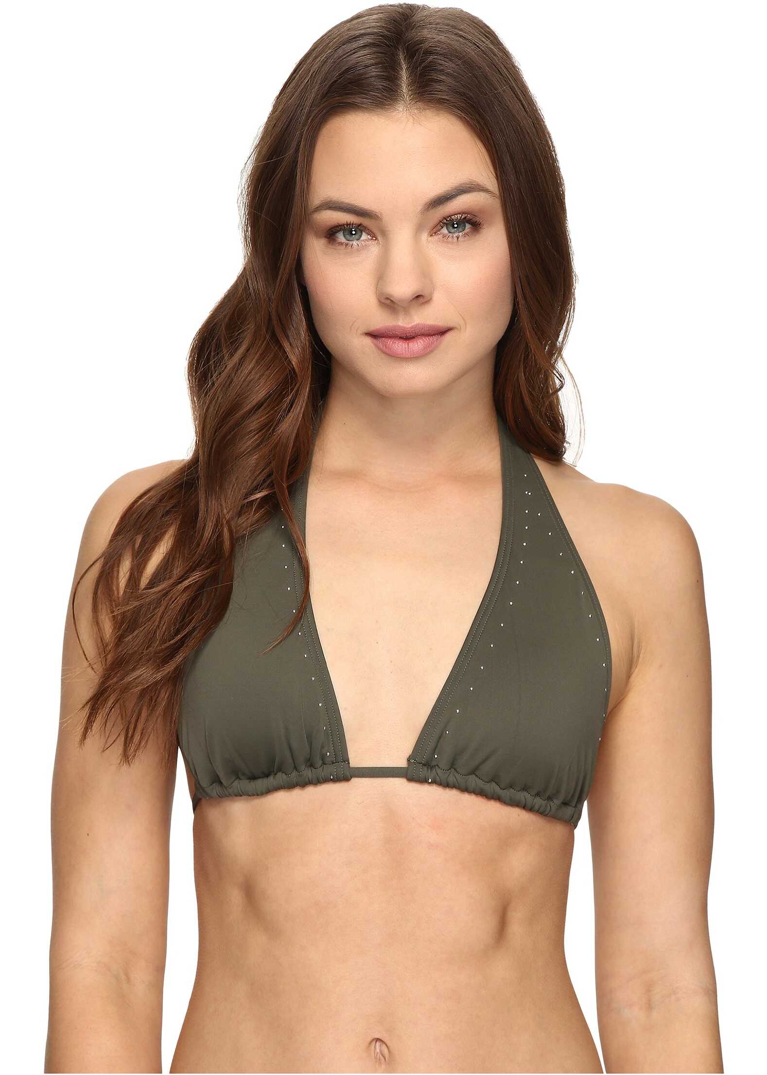 Costum Vince Camuto Pacific Coast Studded Halter Bikini Top Dark Sage