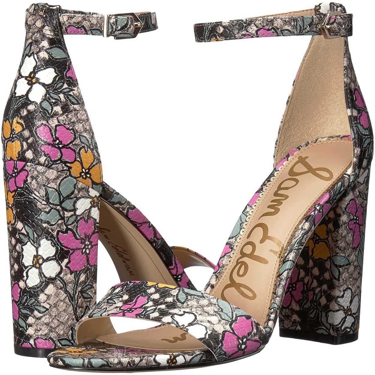 Sandala Sam Edelman Yaro Ankle Strap Sandal Heel Bright Multi Retro Floral Snake Print