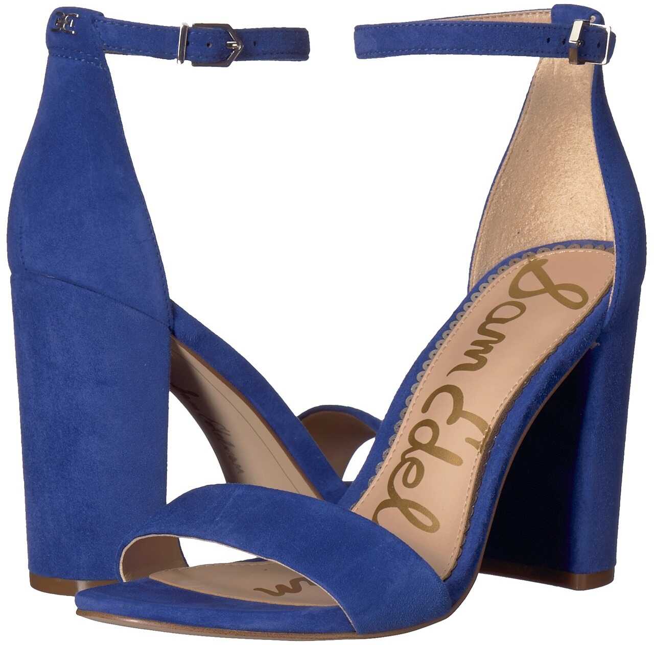 Sam Edelman Yaro Ankle Strap Sandal Heel Sailor Blue Kid Suede Leather