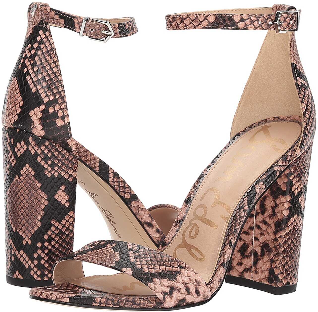 Sandala Sam Edelman Yaro Ankle Strap Sandal Heel Dusty Rose Royal Snake Print Goat Leather