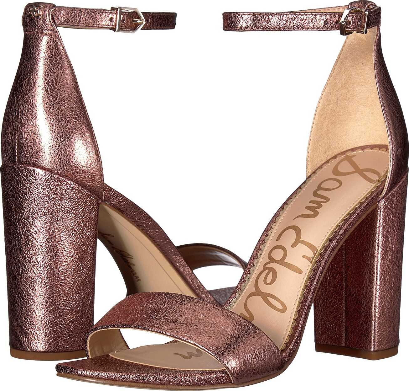 Sandala Sam Edelman Yaro Ankle Strap Sandal Heel Cameo Pink Soft Crinkle Metallic Leather/Suede Leather