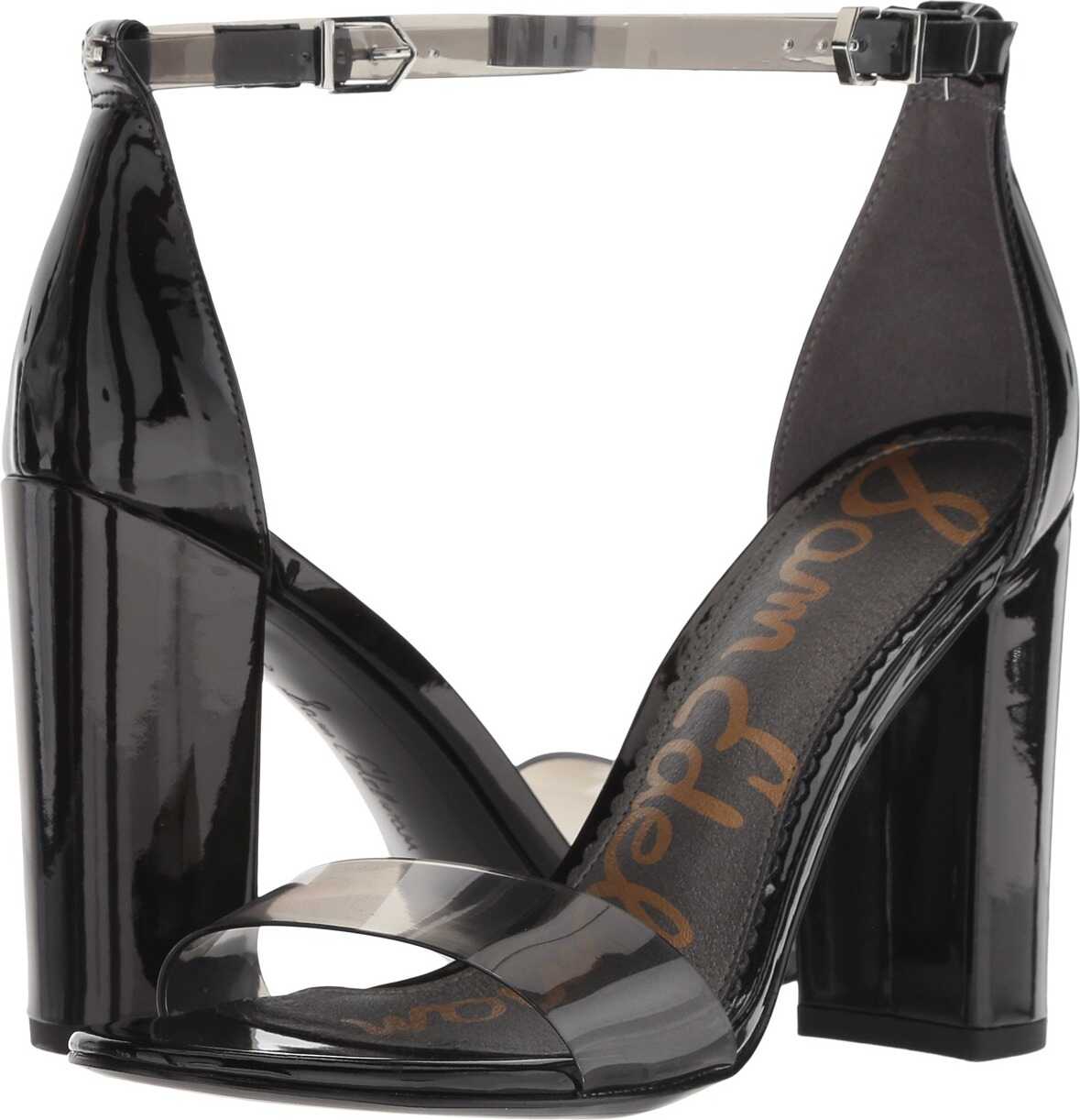 Sam Edelman Yaro Ankle Strap Sandal Heel Smoke/Black Vinyl/Patent