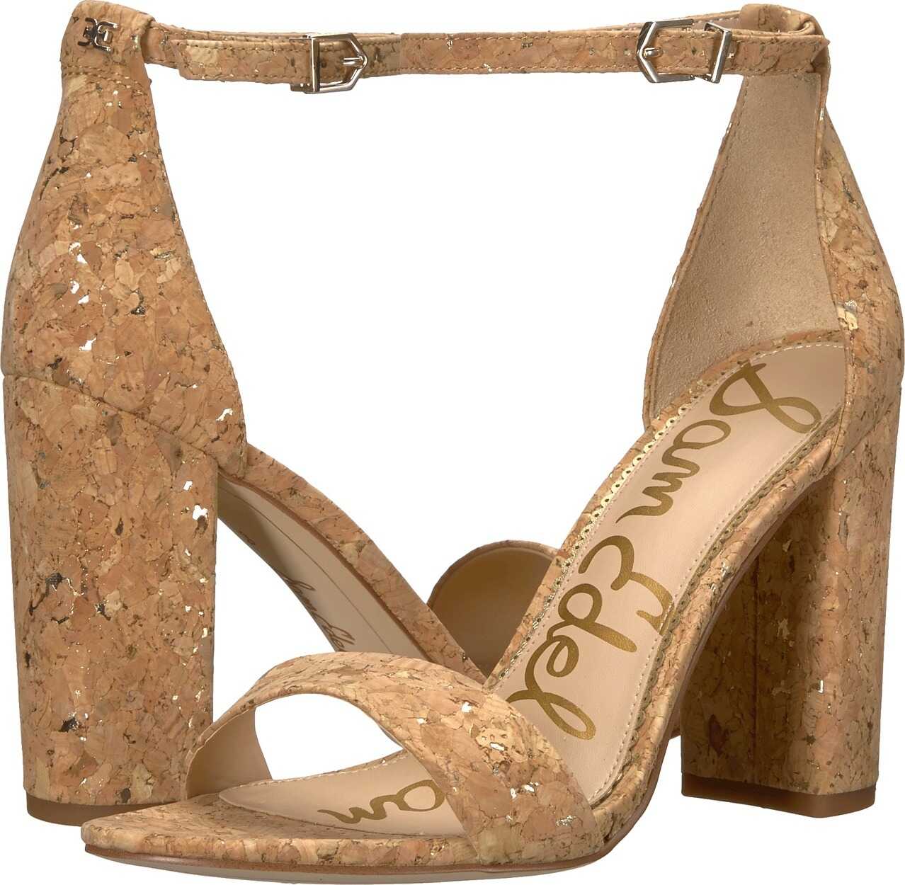 Sam Edelman Yaro Ankle Strap Sandal Heel Natural/Gold Metallic Fleck Cork