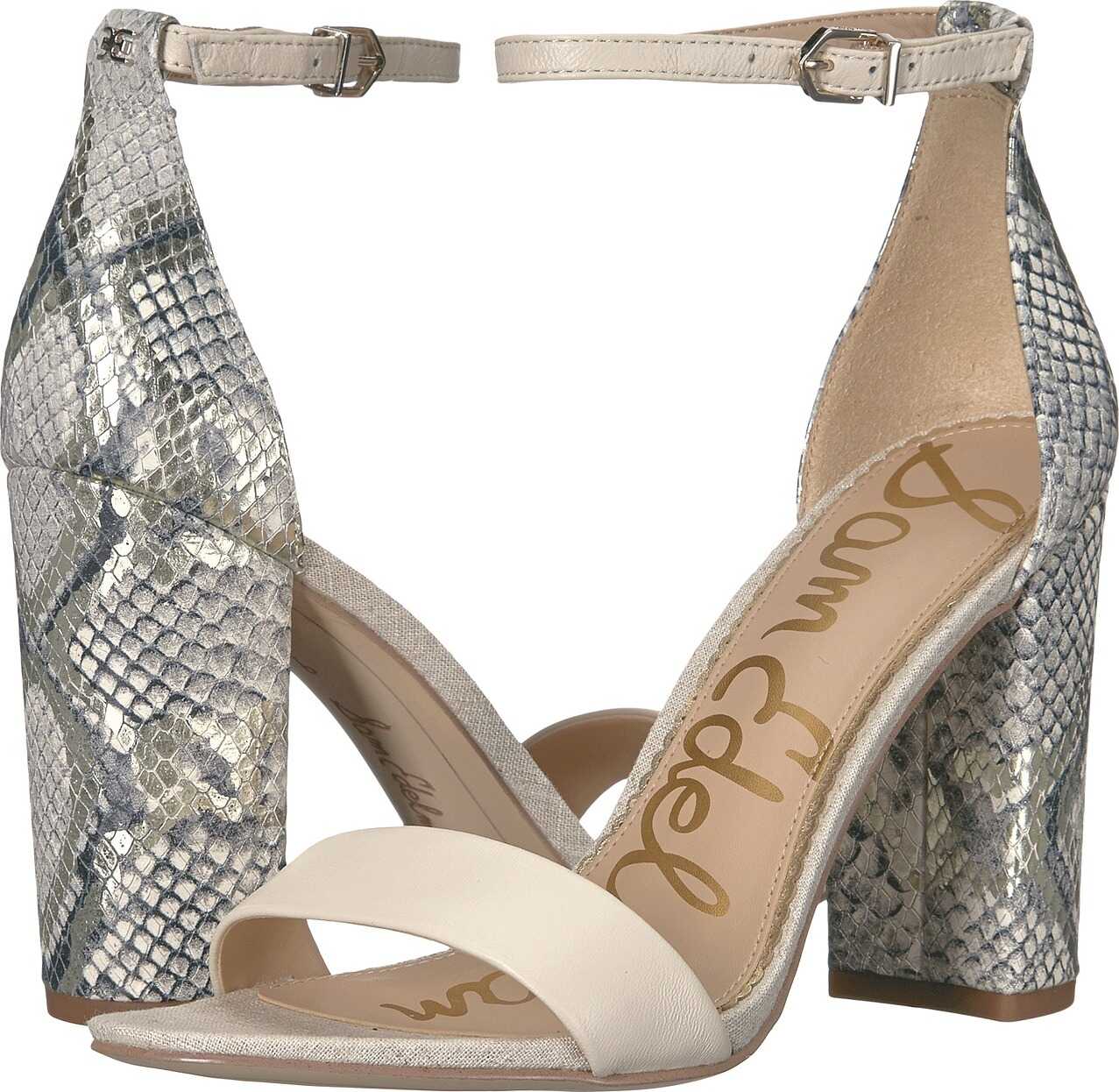 Sam Edelman Yaro Ankle Strap Sandal Heel Modern Ivory/Black/White Multi Nappa Leather/Snake Print Leather