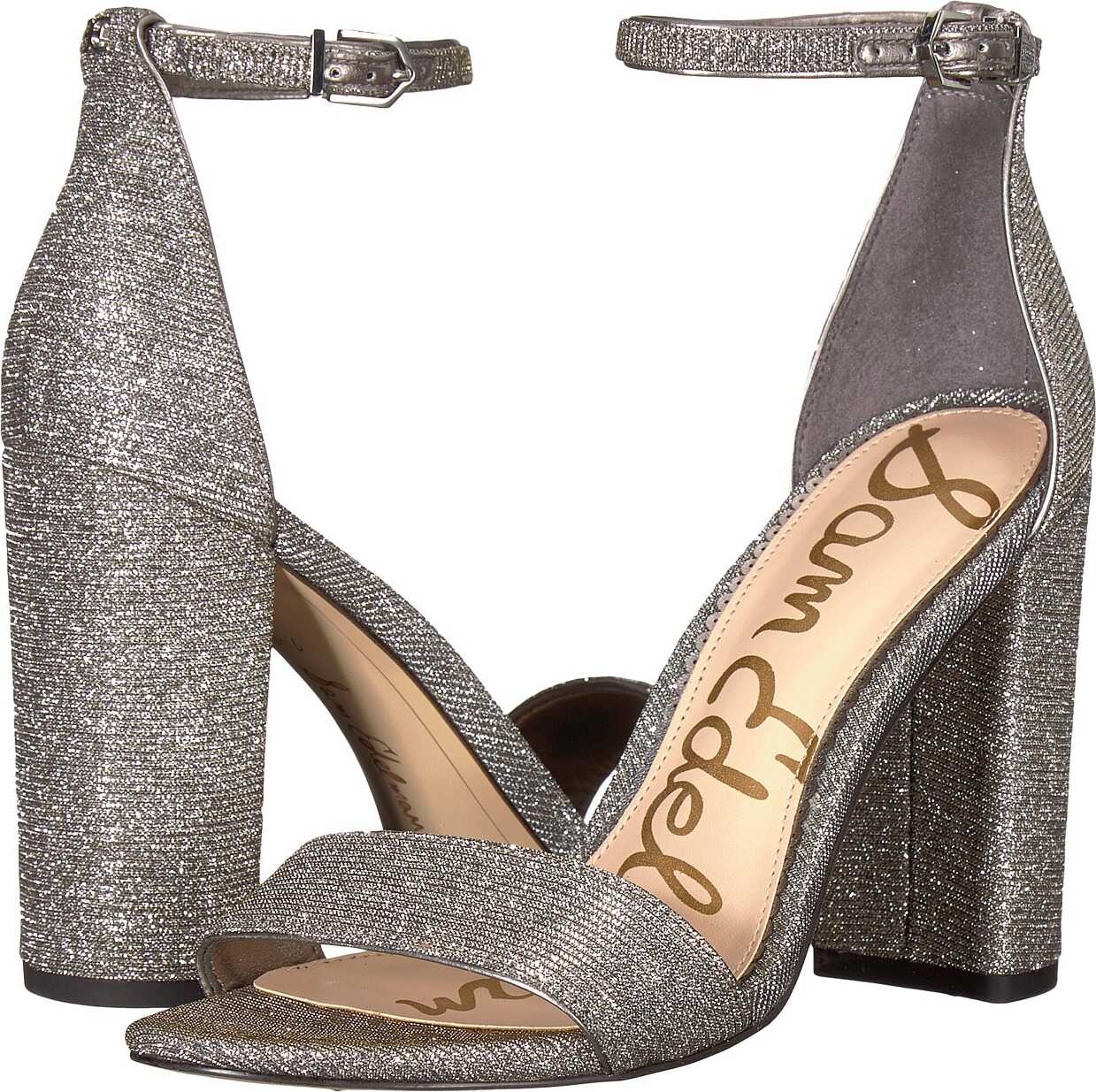 Sam Edelman Yaro Ankle Strap Sandal Heel Silver/Gold Leopard Glitz Mesh Leopard Glitz Mesh