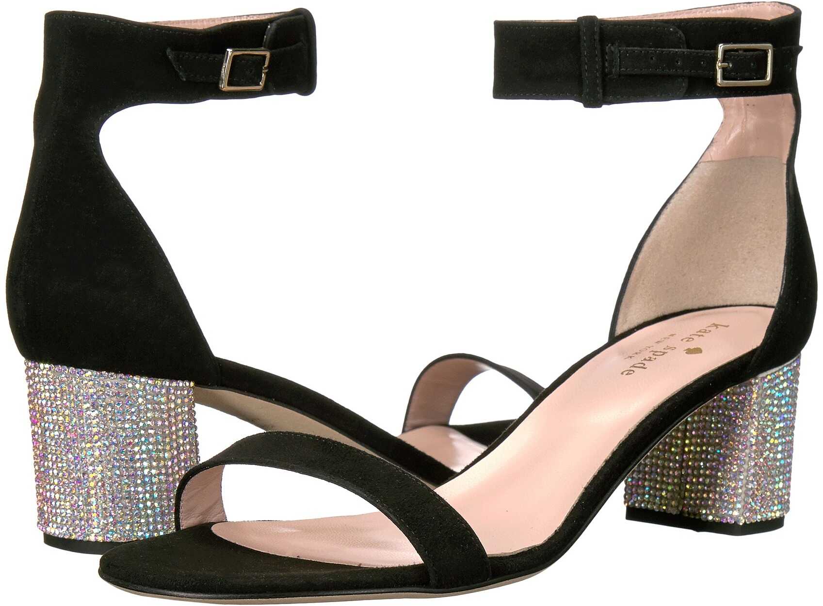Sandala Kate Spade New York Menorca Black Kid Suede/AB Stone Heel