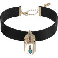 Coliere Leather Disc Green/Red Bead Chain Choker Necklace Femei