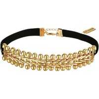 Coliere Velvet Gold Tone Laced "V" Link Choker Necklace Femei