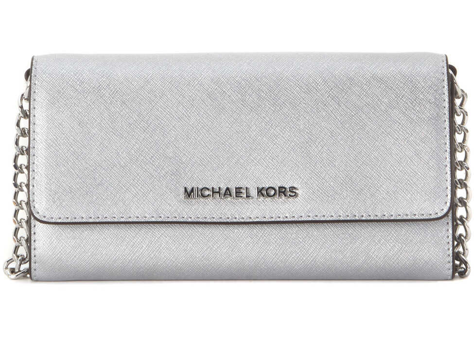 Geanta femei Michael Kors Jet Set Silver Leather Pochette Silver