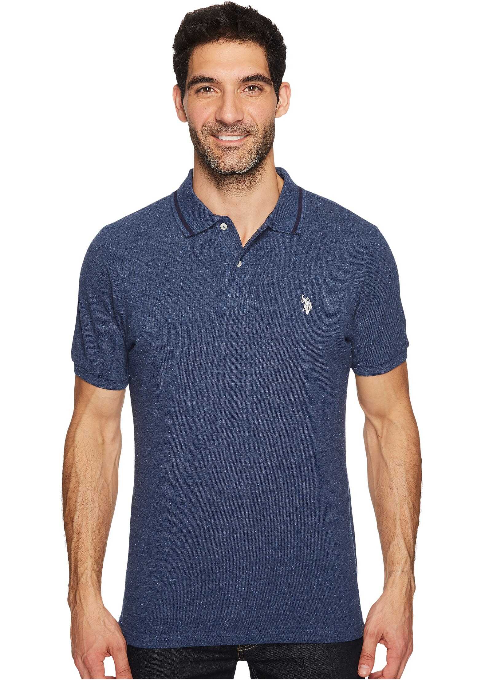 Tricou U.S. POLO ASSN. Classic Fit Solid Short Sleeve Pique Polo Shirt Rinse Blue Heather