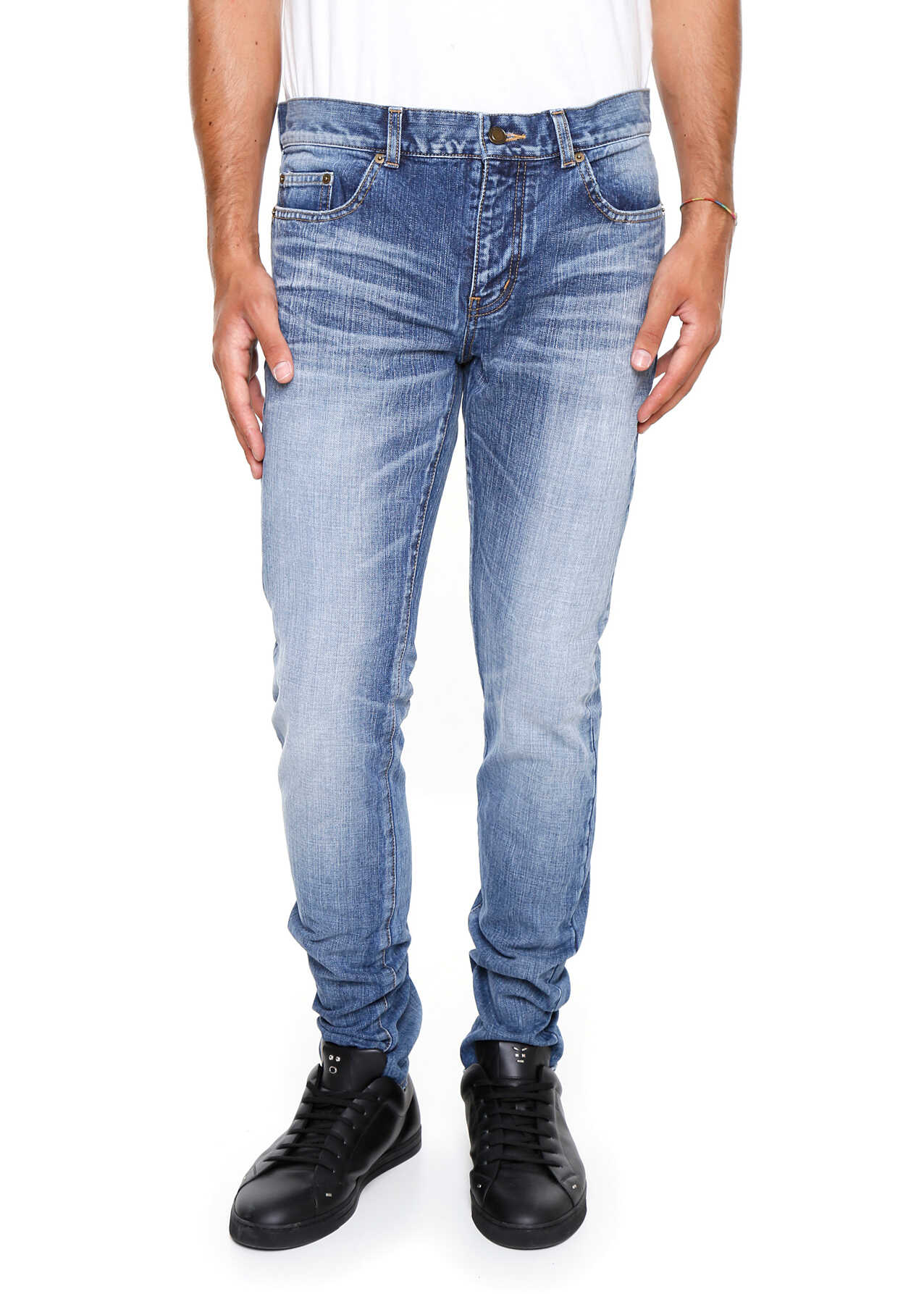 Blug Saint Laurent Skinny Jeans With Patch DIRTY MEDIUM BLUE