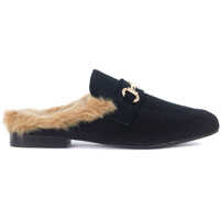 Mocasini Jill Black Velvet Sabot And Ecofur Femei