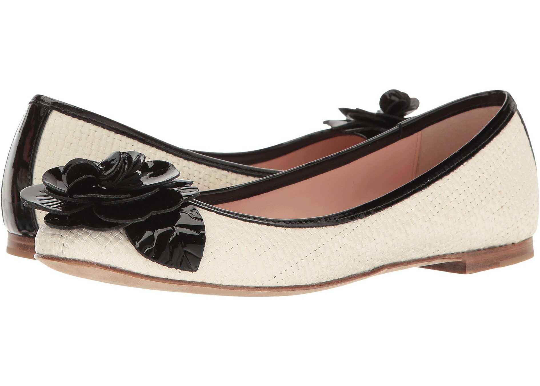 Balerin Kate Spade New York Wilshire Cream Raffia/Black Patent