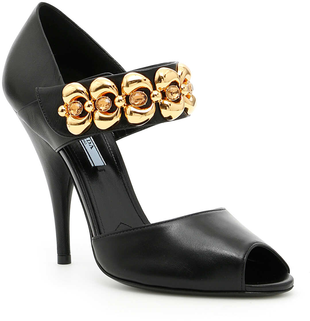 Sandala Prada Sandals With Embellished Buckle NERO+ORO
