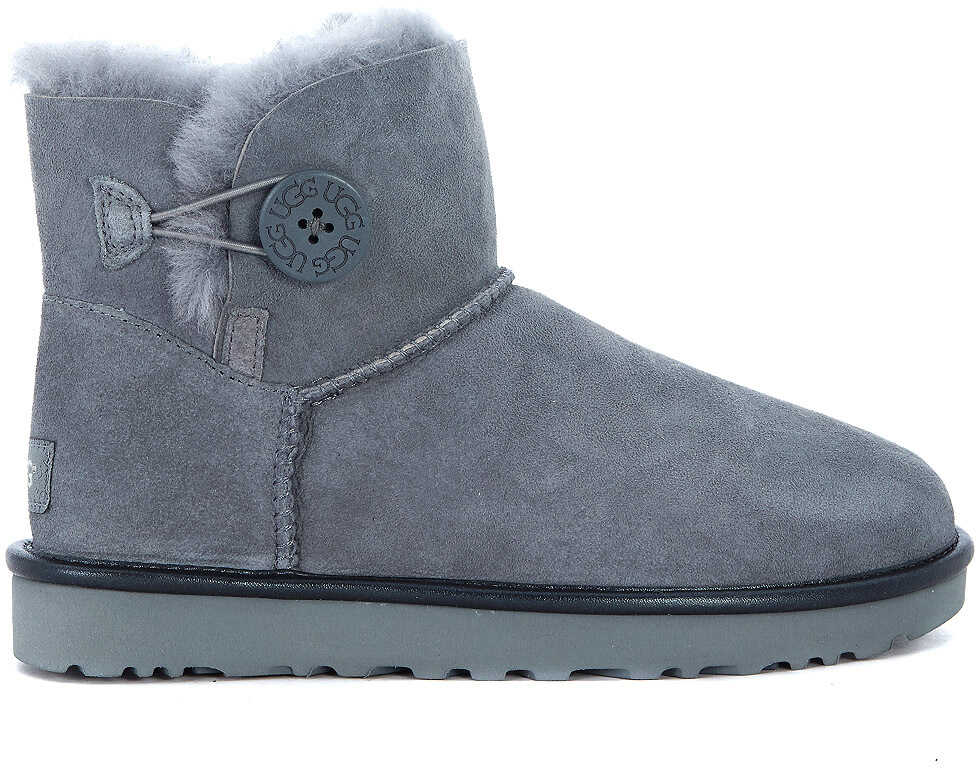 Gheata UGG Mini Bailey Button Grey Sheepskin Ankle Boots Grey