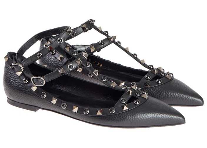 Balerin Valentino Garavani Ankle Strap Flats Black