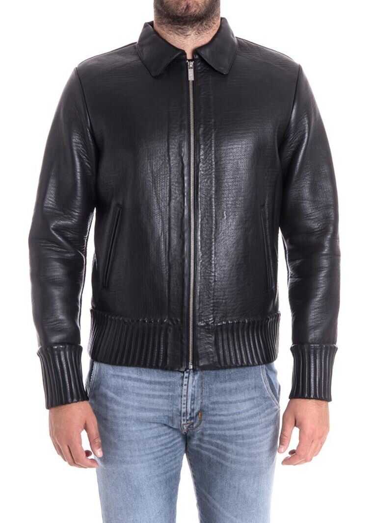 Geaca Karl Lagerfeld Leather Jacket Black