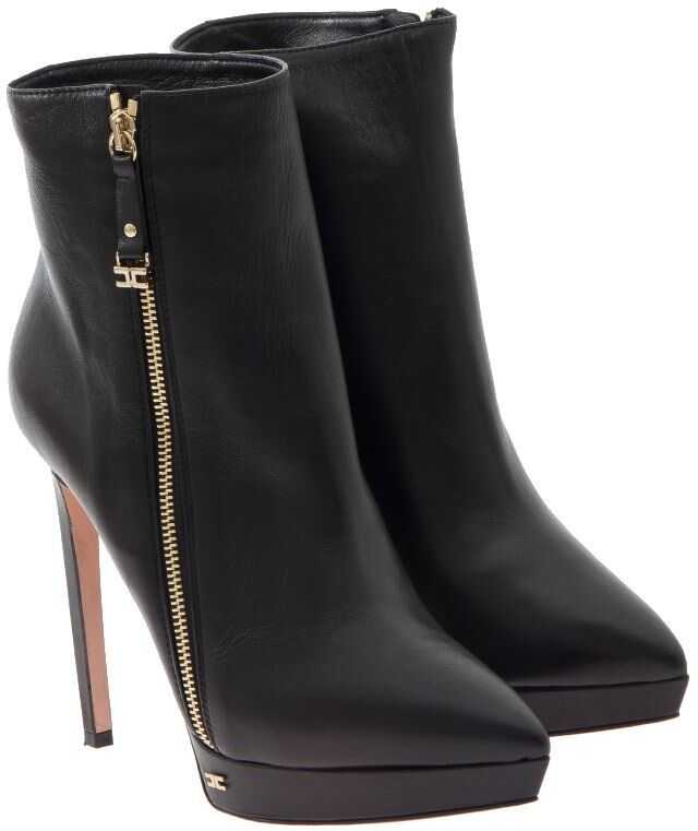 Gheata Elisabetta Franchi Leather Ankle Boots Black