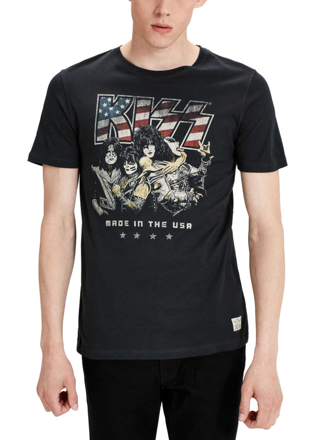 Tricou JACK & JONES Rock Tee Men's Black T Shirt With Print Caviar