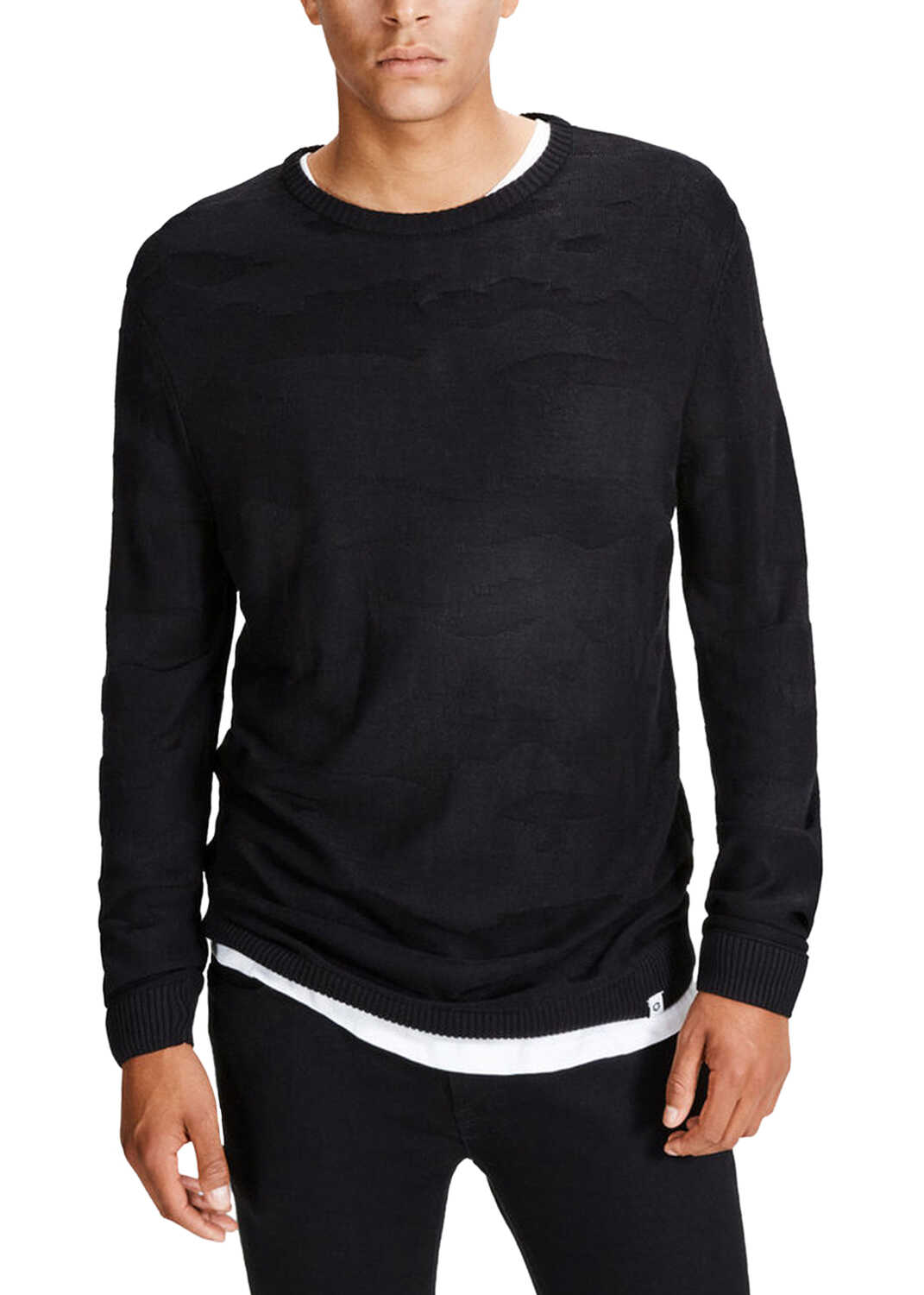 Pulover JACK & JONES Men's Black Camo Pullover Black