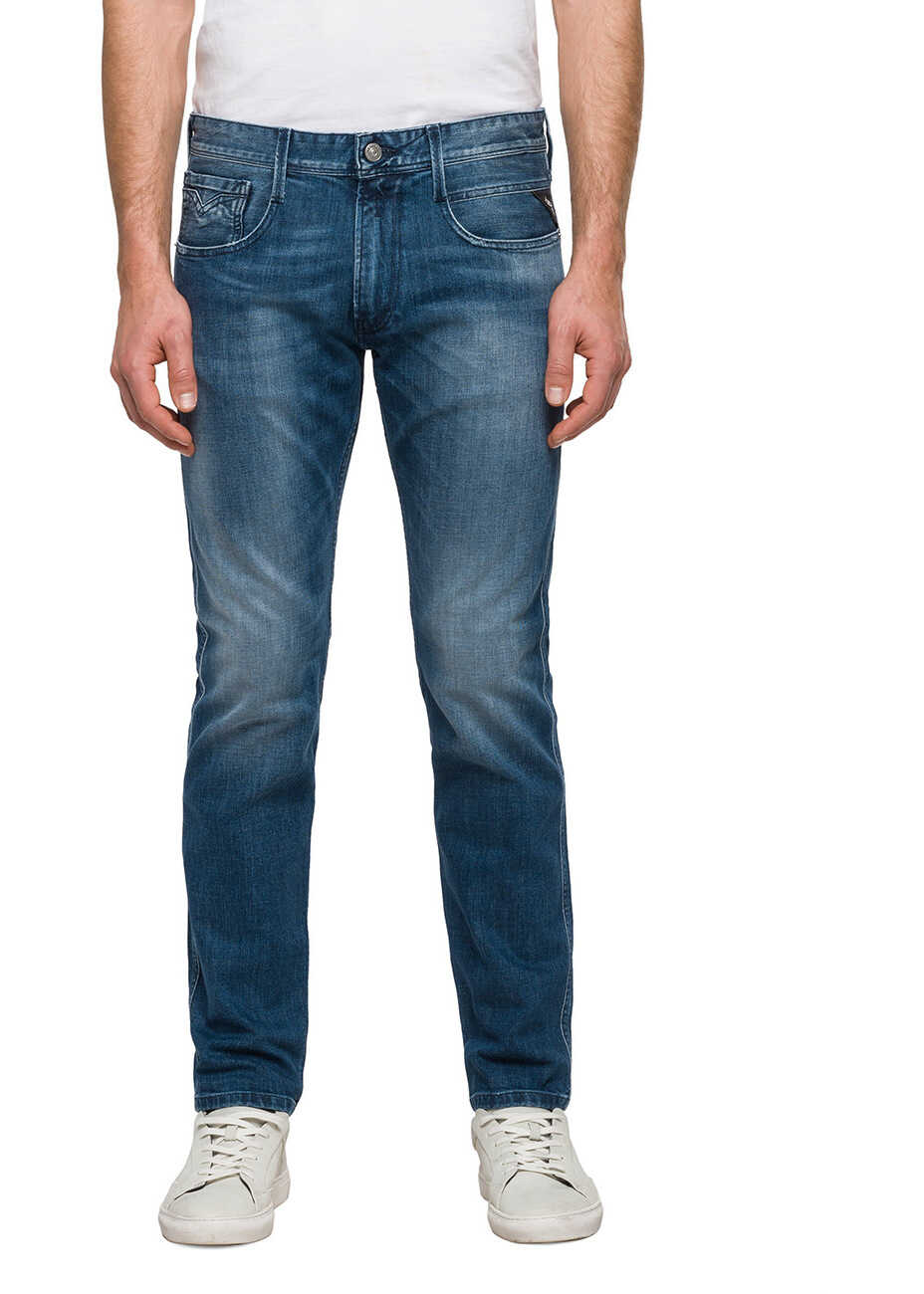 Blug Replay Men's Light Blue Jeans With Fadings N/A
