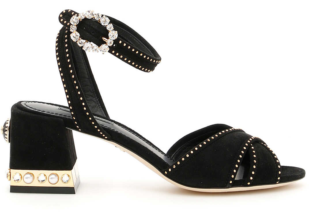 Sandala Dolce & Gabbana Suede Keira Sandals With Micro Studs NERO ORO