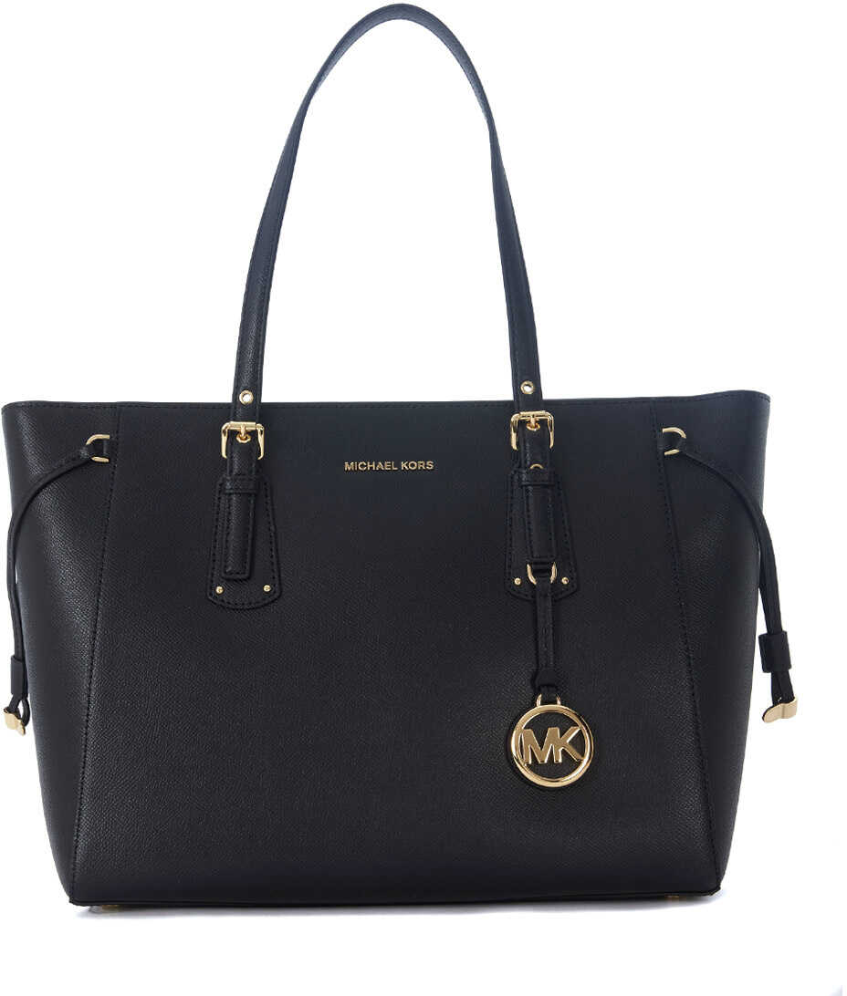 Geanta femei Michael Kors Voyager Black Leather Shopping Bag Black