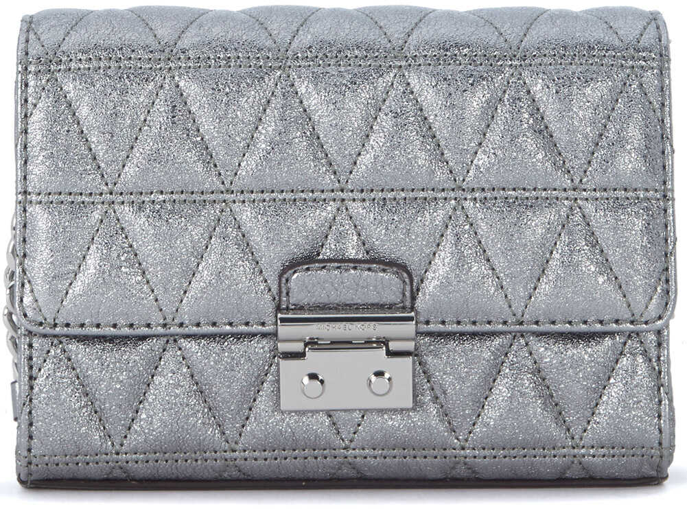 Geanta femei Michael Kors Ruby Silver Quiltd Leather Clutch With Shoulder Strap Silver