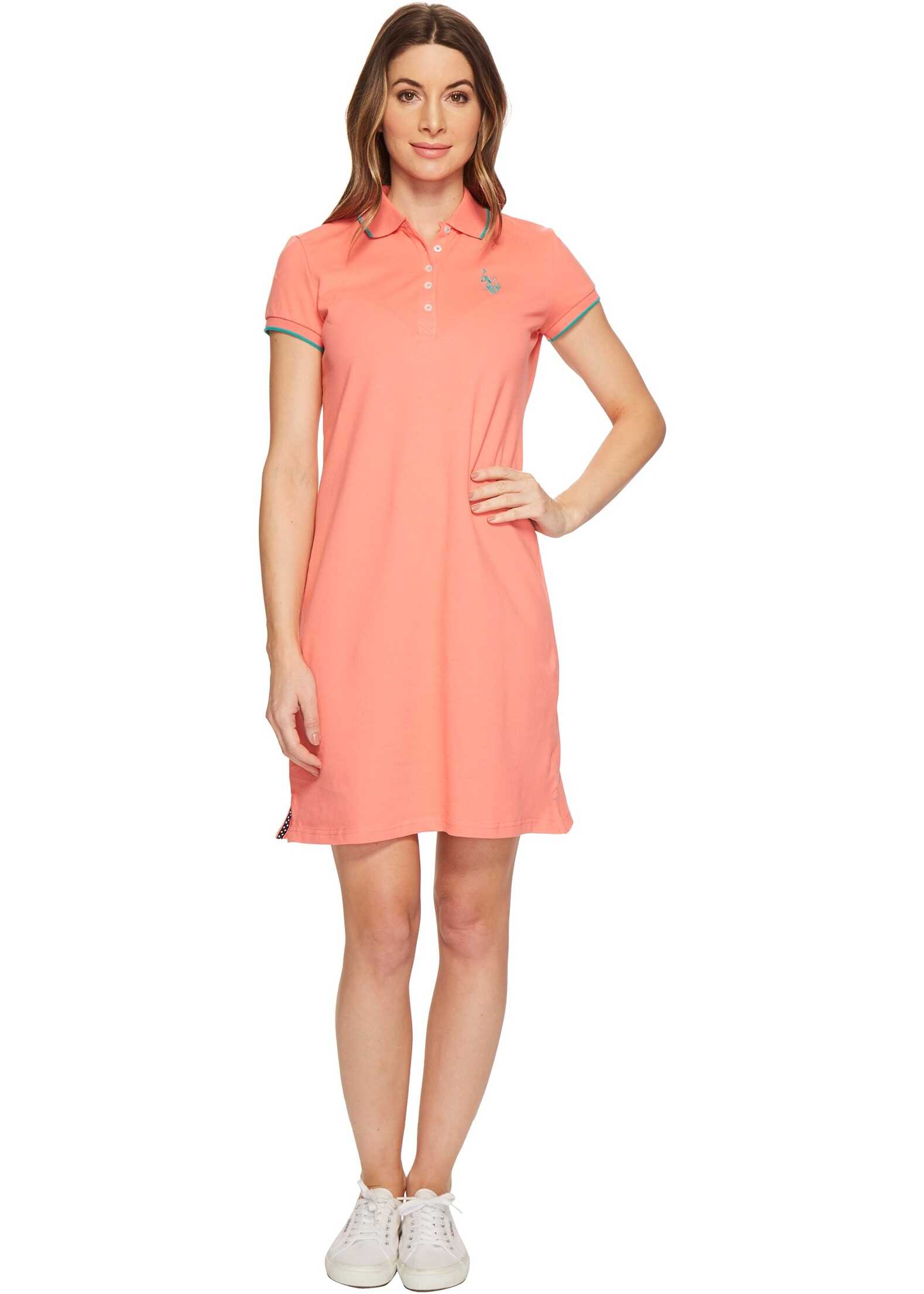 Rochie U.S. POLO ASSN. Stretch Pique Color Tipped Logo Polo Dress Sugar Coral