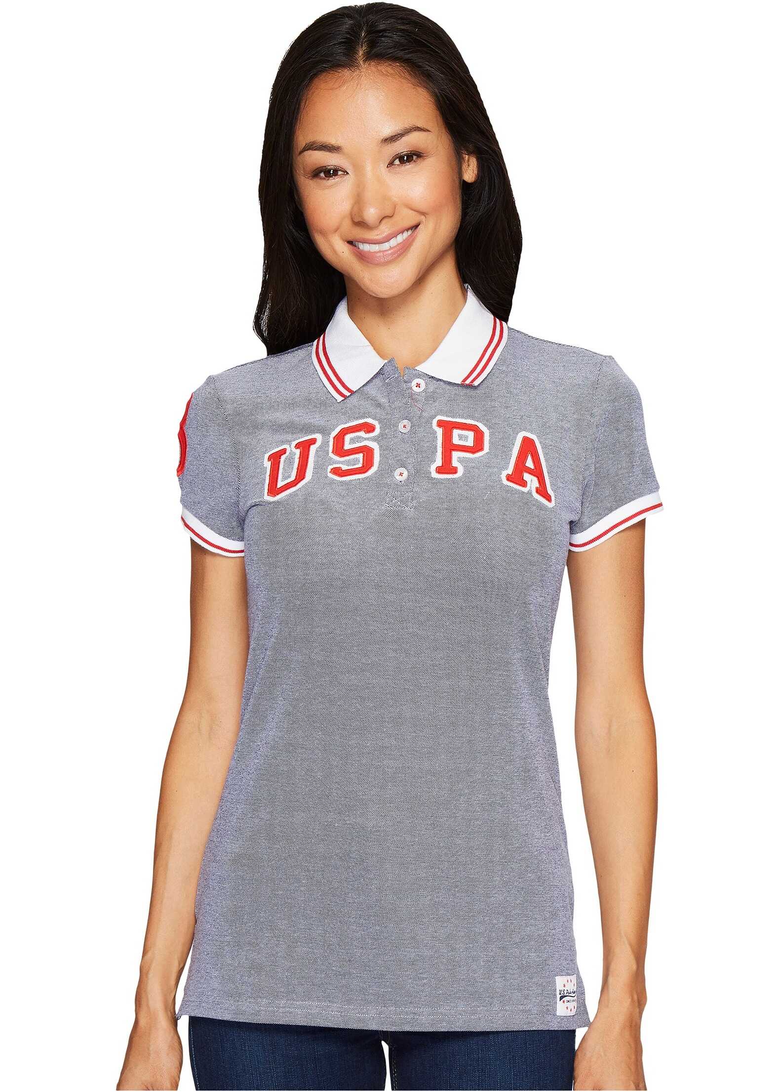 Tricou U.S. POLO ASSN. Embellished Stretch Pique Polo Shirt Evening Blue