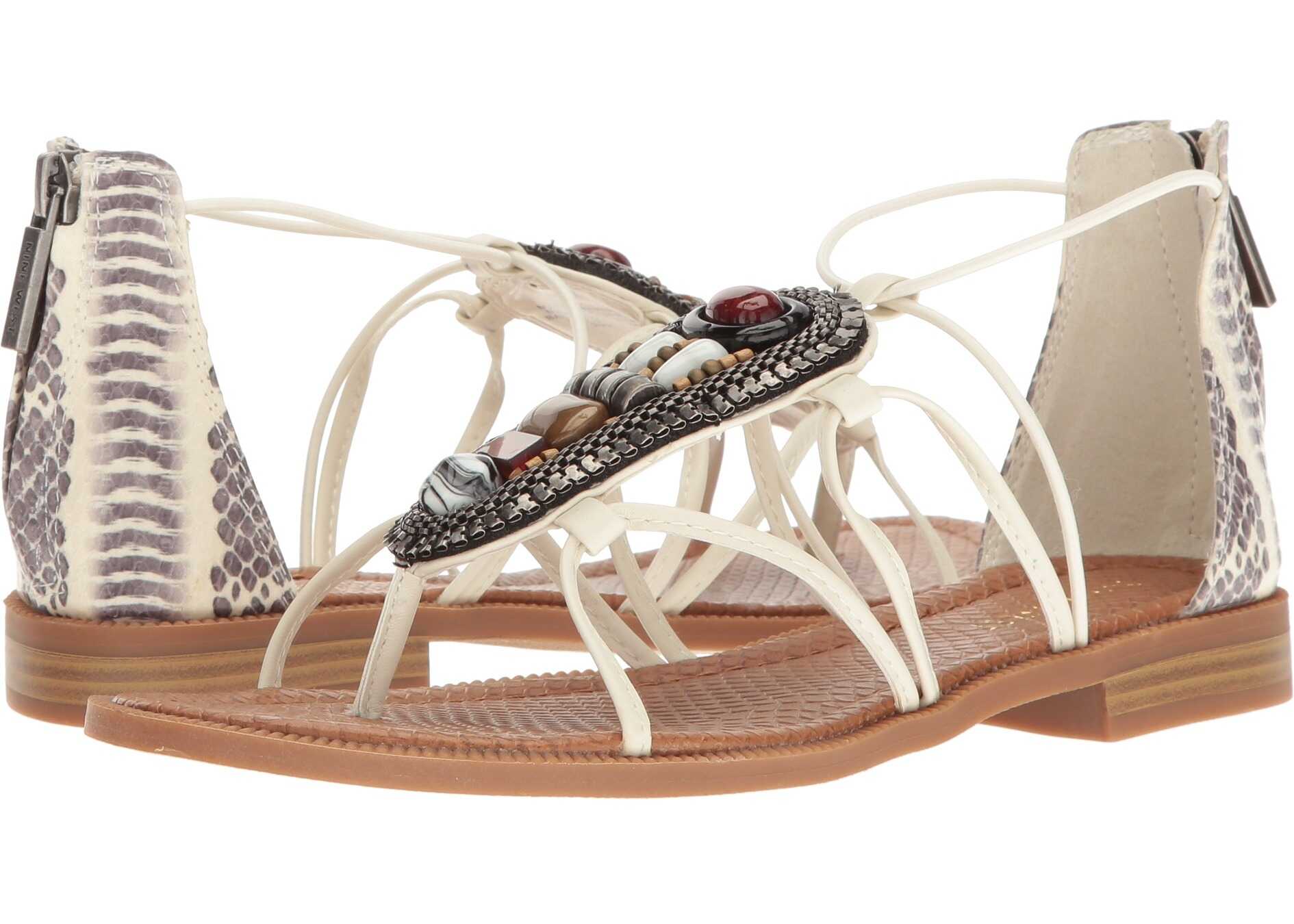 Sandala Nine West Grinning 3 Off-White/Black/Off-White Synthetic