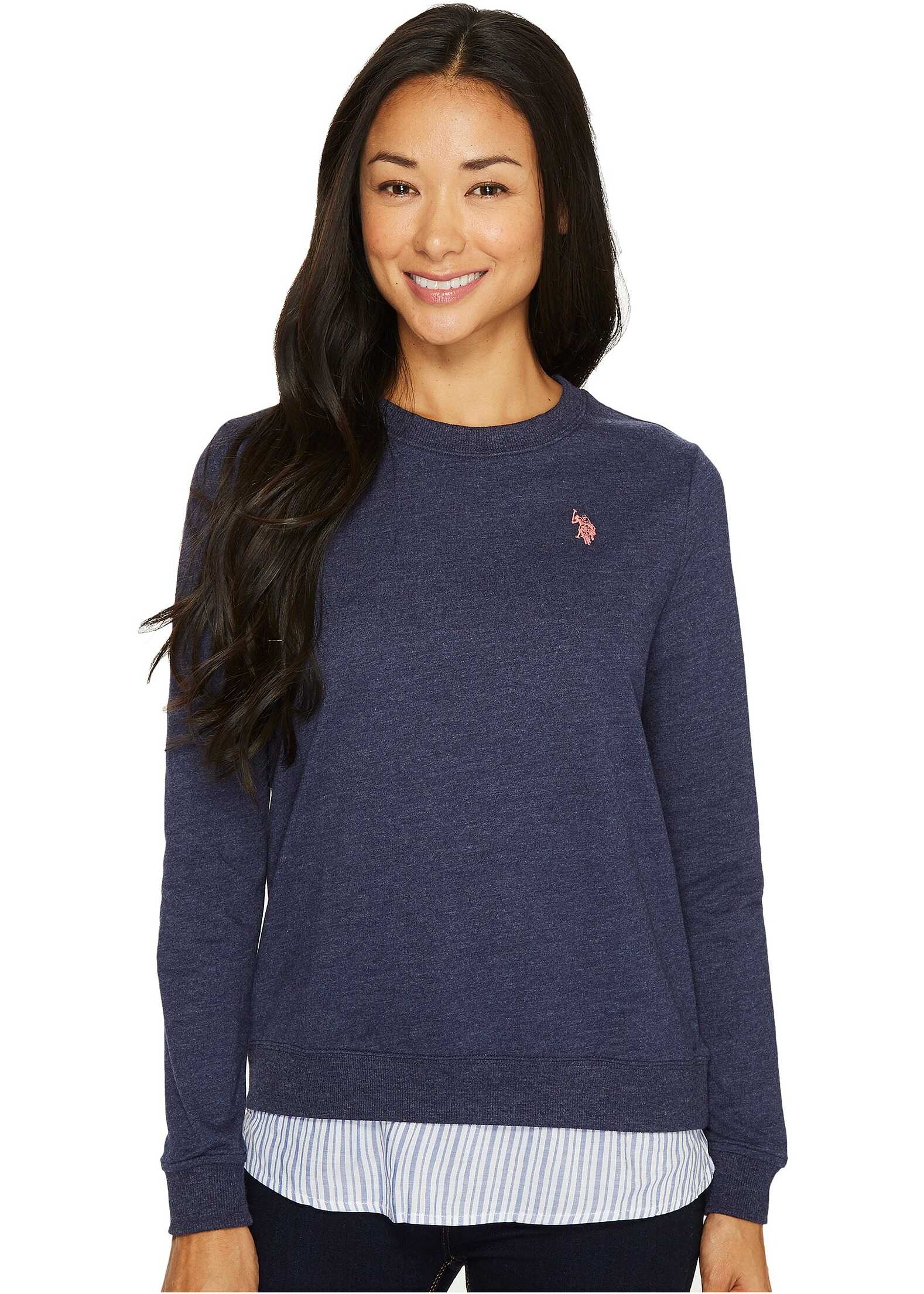 Tricou U.S. POLO ASSN. Twofer French Terry and Striped Woven Top Evening Blue
