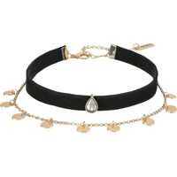 Coliere Disc Chain Suede Choker Necklace Femei