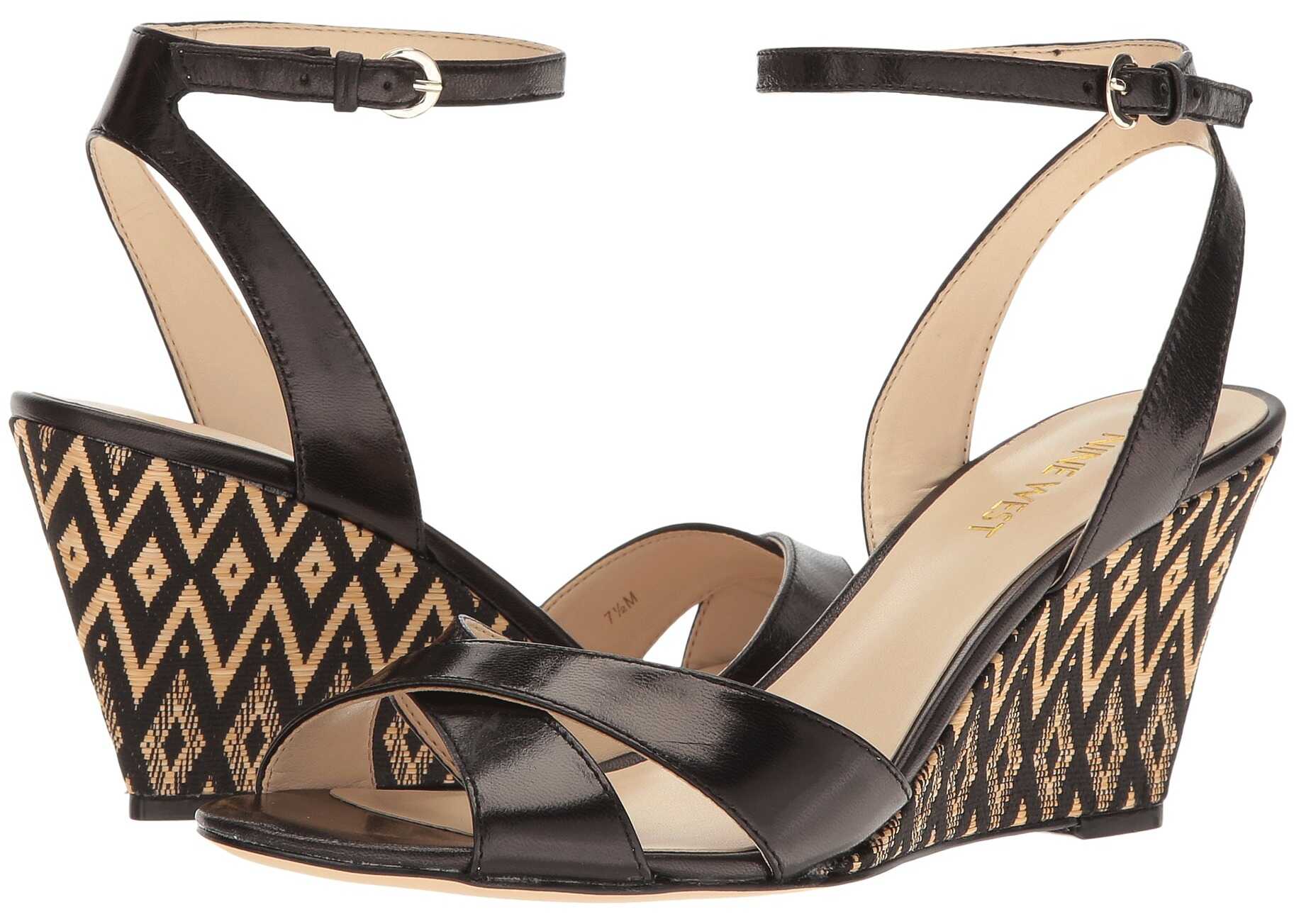 Nine West Kami Wedge Sandal Black Leather