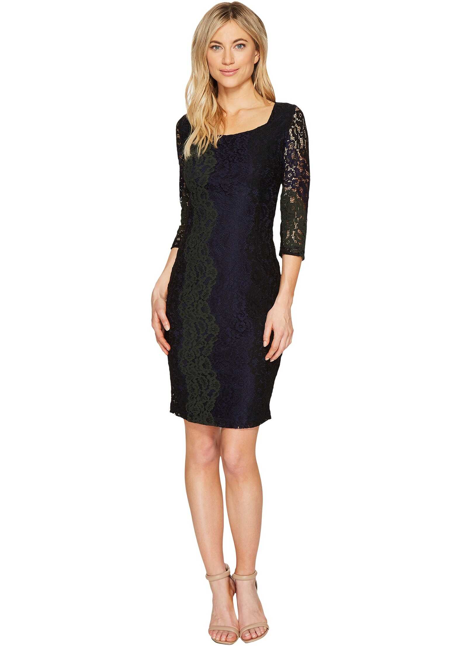 Rochie Sangria 3/4 Sleeve Tri Color Stretch Lace Sheath Dress Multi