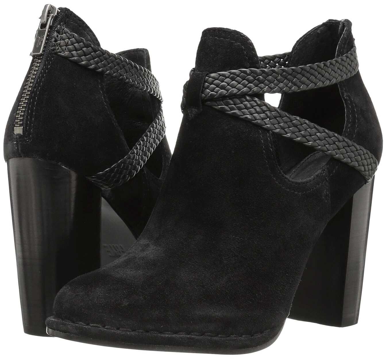 Gheata Frye Margaret Braid Shootie Black Soft Oiled Suede/Smooth Full Grain