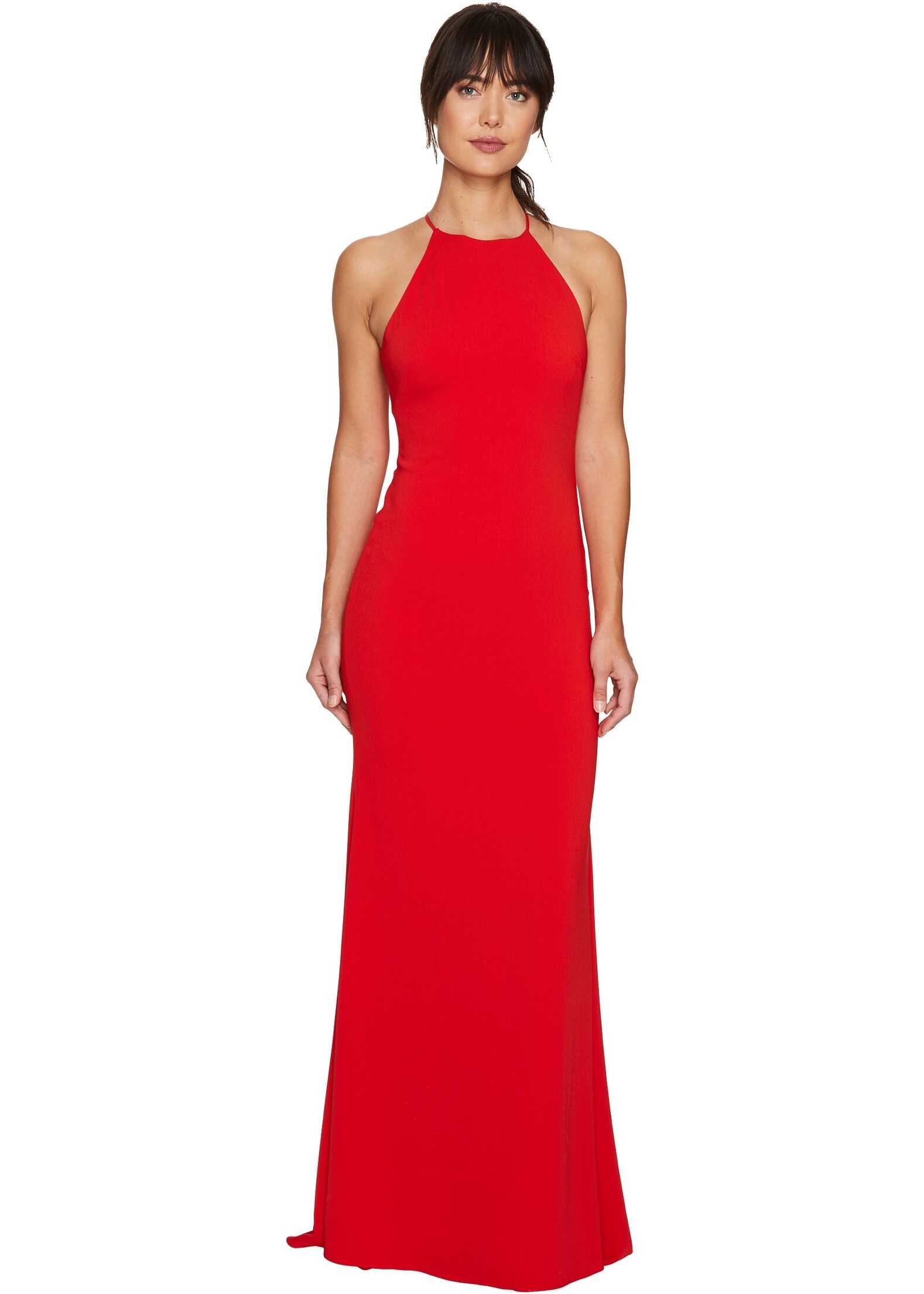 Rochie Badgley Mischka Racerback Stretch Crepe Halter Gown Red
