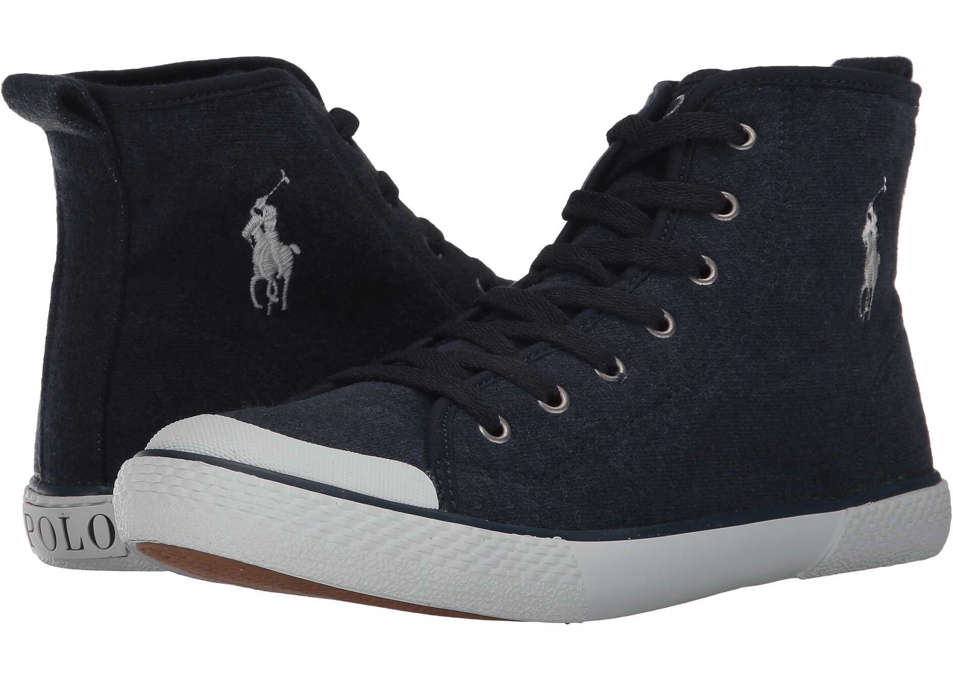 Tenis Polo Ralph Lauren Kids Camden Mid (Big Kid) Navy Heathered Jersey/White PP