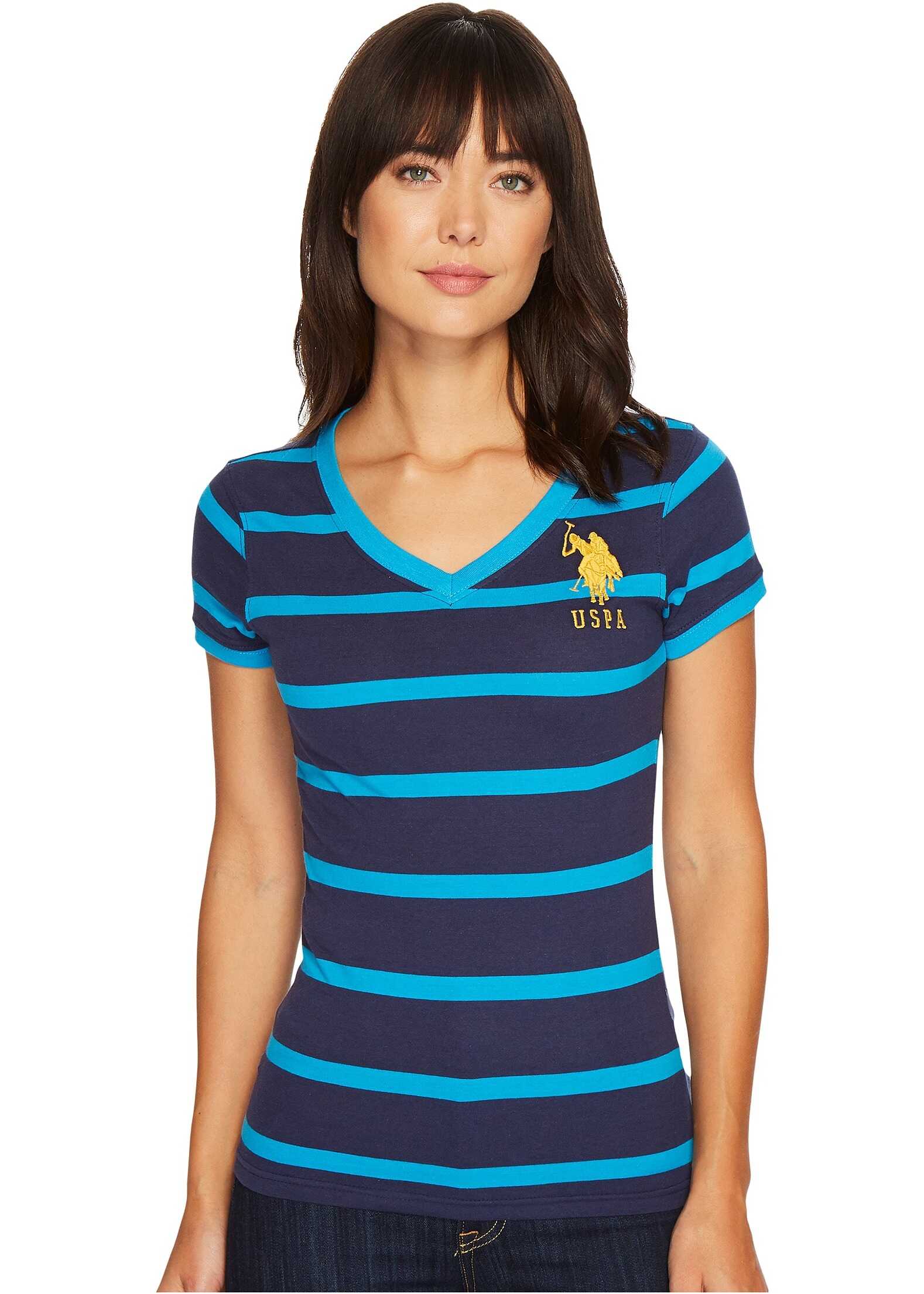 Tricou U.S. POLO ASSN. Short Sleeve Striped V-Neck T-Shirt Tribal Navy