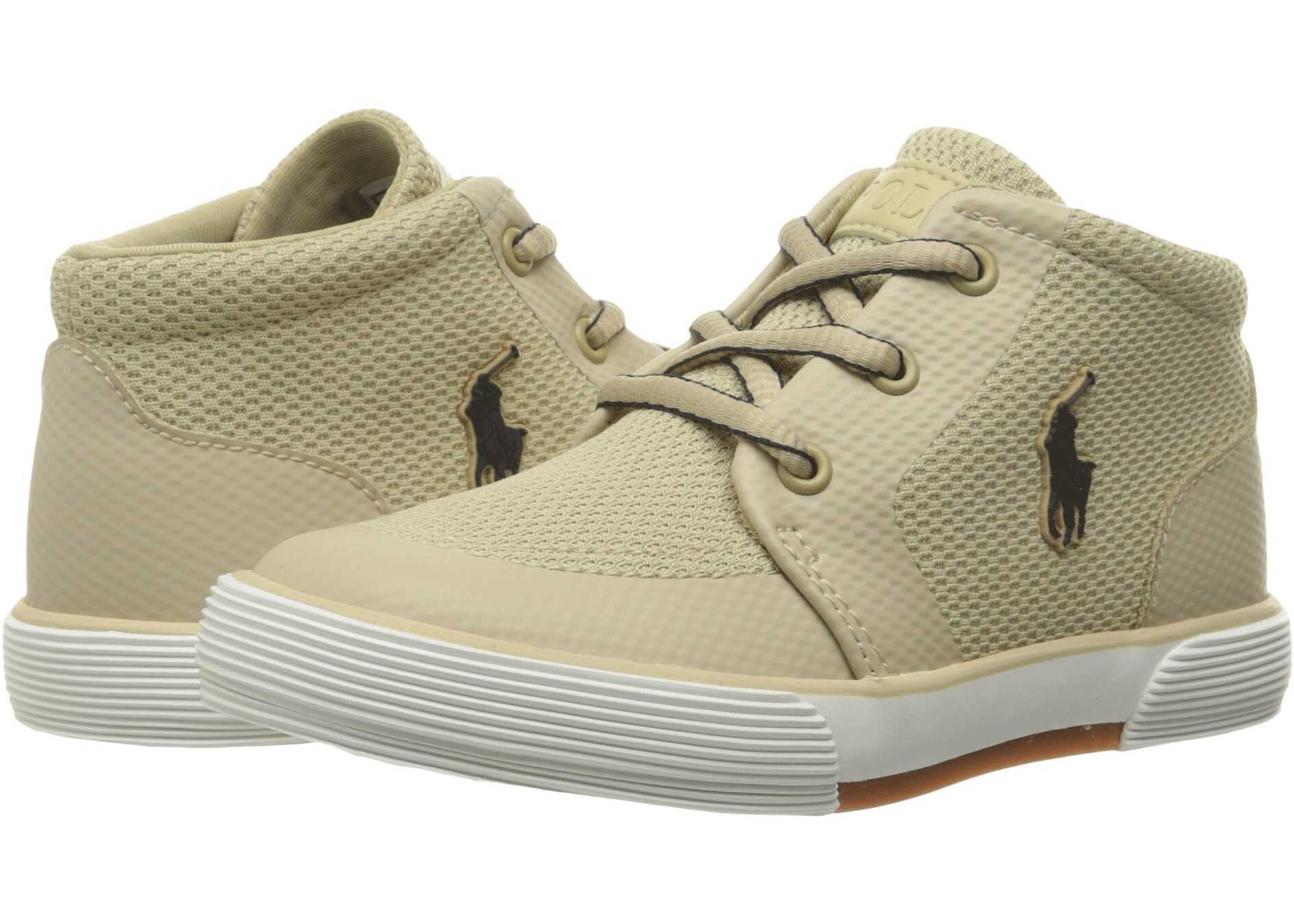 Tenis Polo Ralph Lauren Kids Faxon II SP Mid (Big Kid) Khaki Mesh/Navy Pony Player
