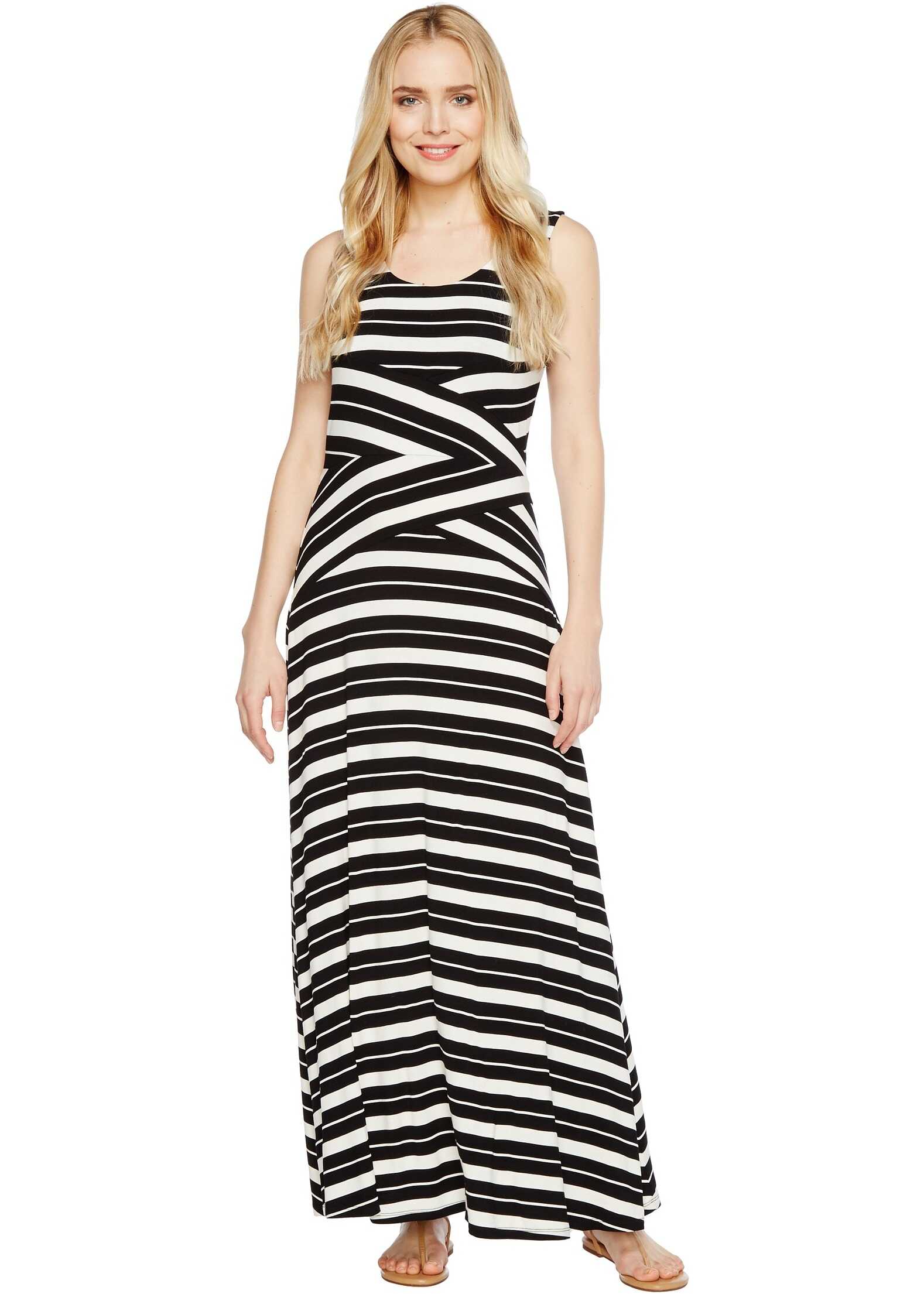 Rochie Calvin Klein Striped Crisscross Maxi Dress Black/White