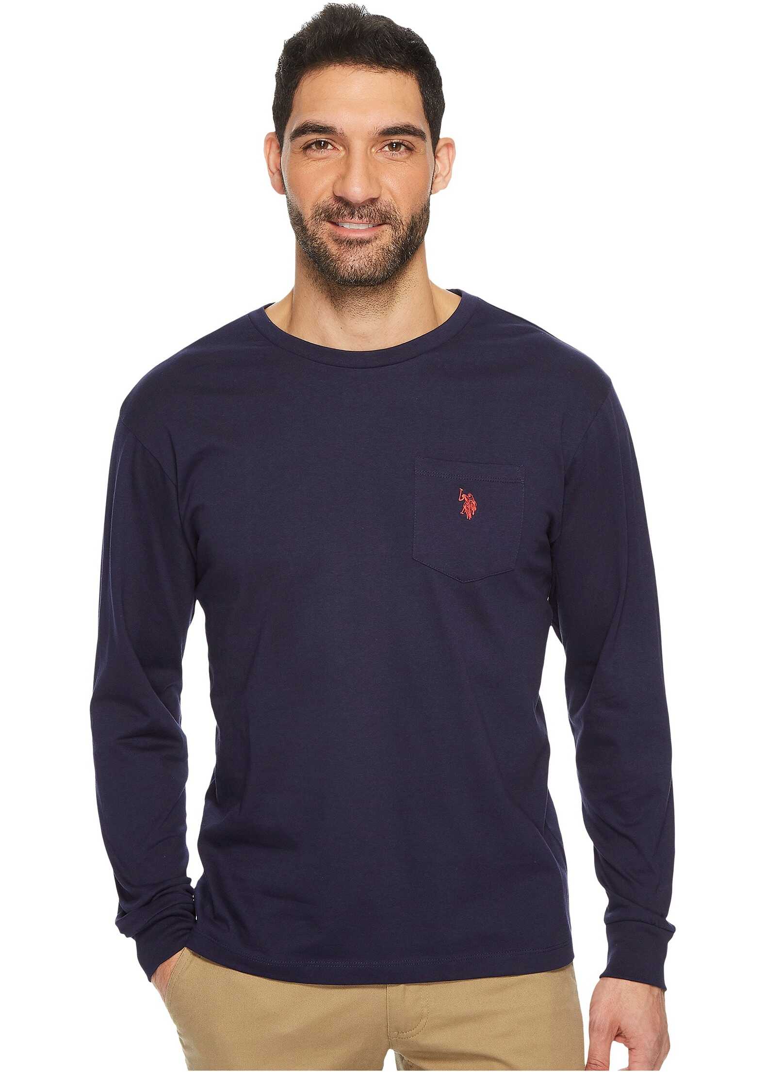 U.S. POLO ASSN. Long Sleeve Crew Neck Pocket T-Shirt Classic Navy