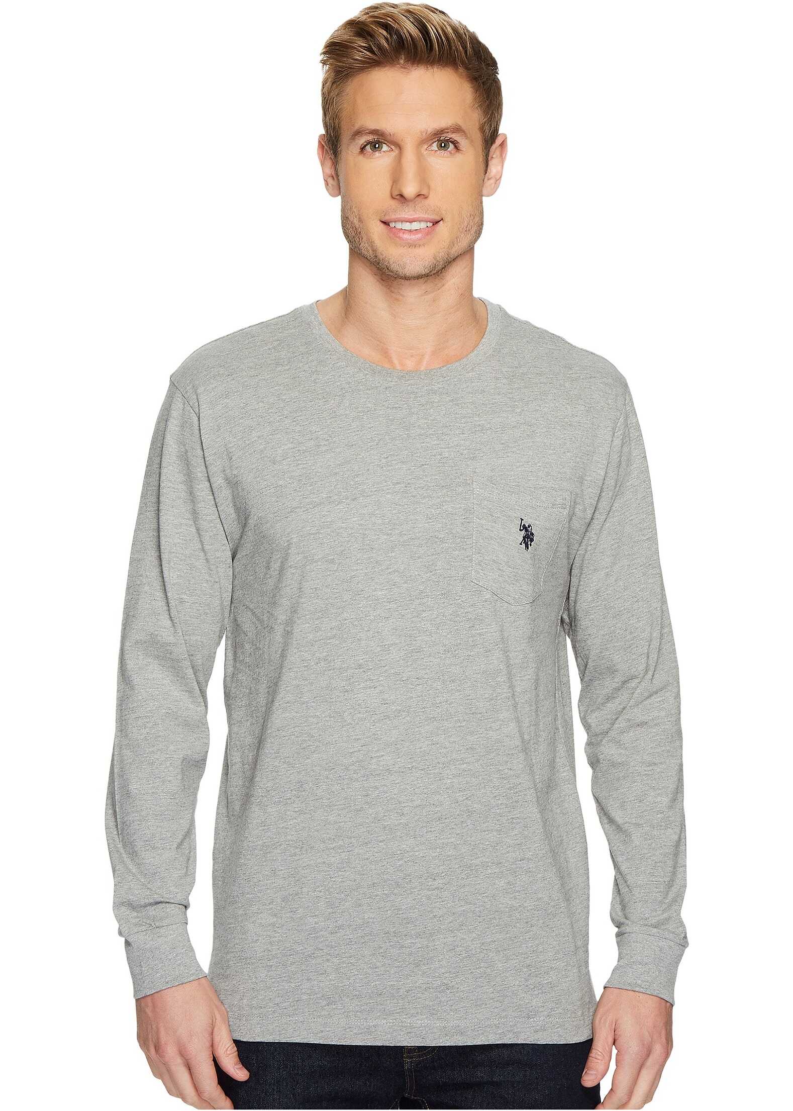 U.S. POLO ASSN. Long Sleeve Crew Neck Pocket T-Shirt Heather Grey