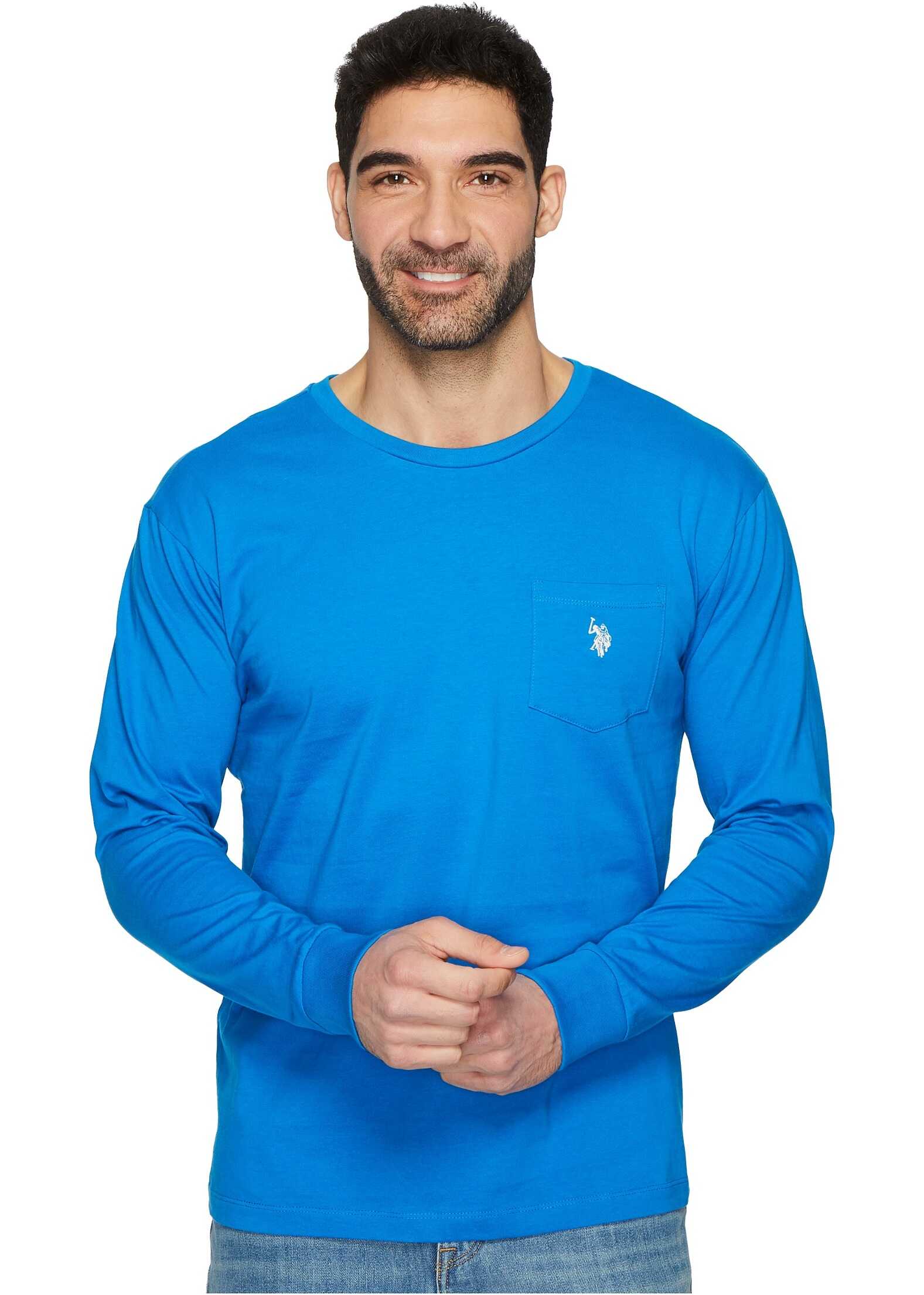 U.S. POLO ASSN. Long Sleeve Crew Neck Pocket T-Shirt Blue Tile