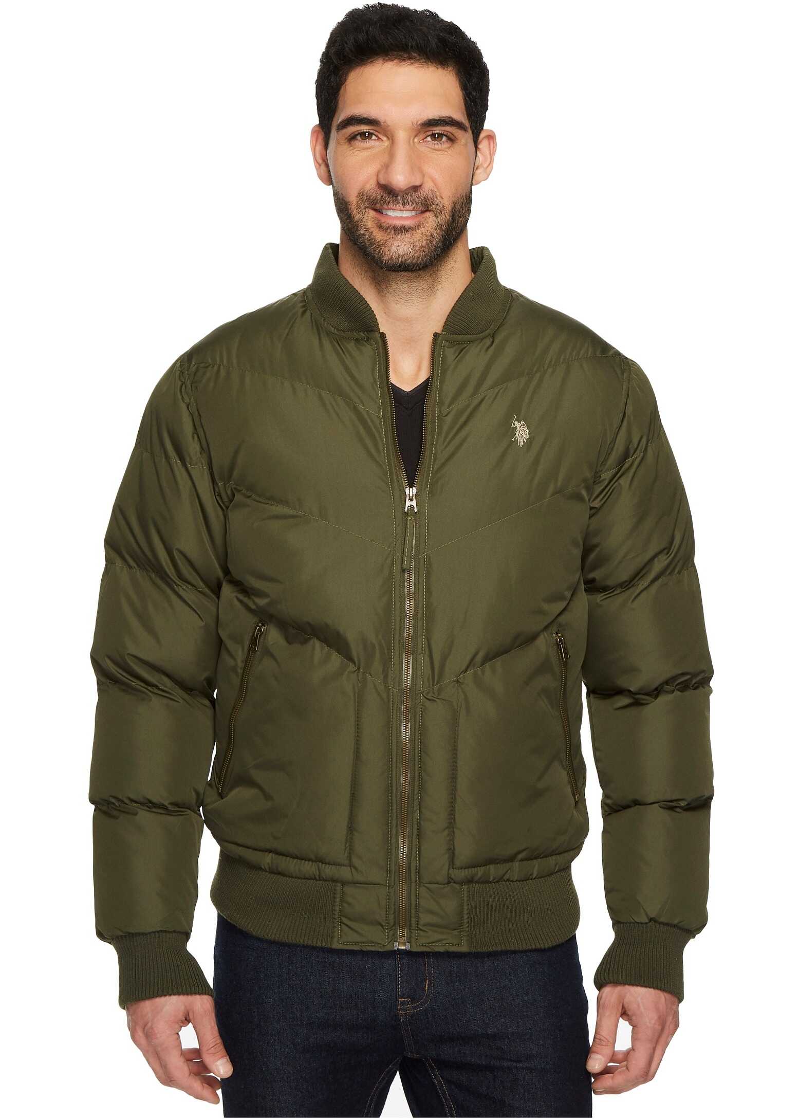 Geaca U.S. POLO ASSN. Chevron Bomber Jacket Forest Night